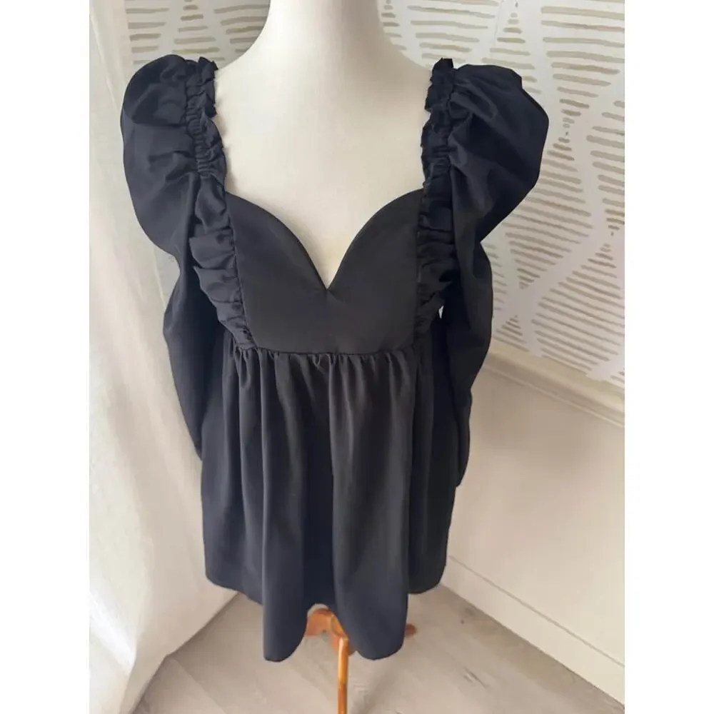 Entro Women’s Large Wire Sweetheart Neckline Puff Sleeve Mini Dress